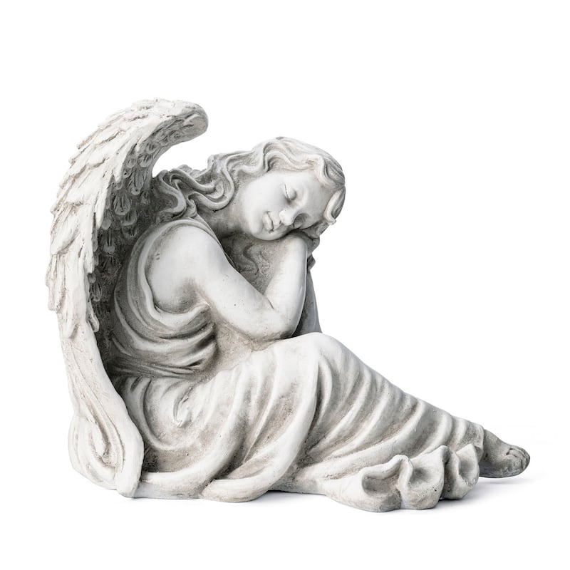 Glitzhome 18"L x 15"H MgO Sleeping Angel Garden Statue Coastal Sculpture