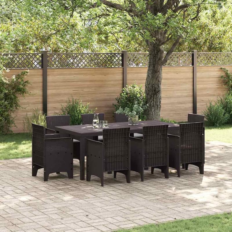 vidaXL Garden Dining Set 7/9 pcs Anthracite/Brown Polt rattan - 200 x 100 x 73 cm - Brown/ Light gray/ 8 seater