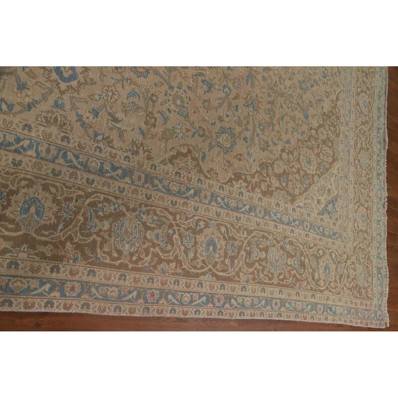 Muted Distressed Kashan Persian Antique Rug Hand-knotted Wool Carpet - 9'3" x 13'4"