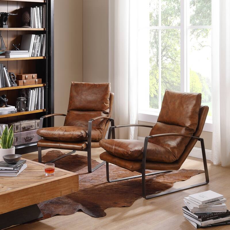 Art Leon Art Leon Comfortable Genuine Leather Accent Lounge Chair with Cushion Seat