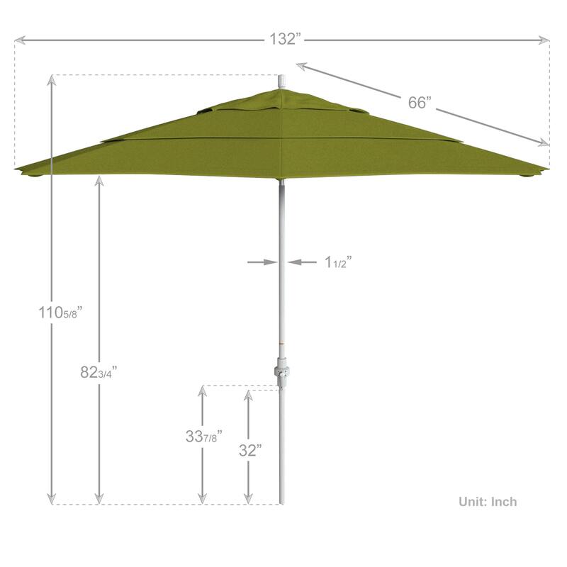California Umbrella 11' Golden State Series Patio Umbrella White Aluminum Frame Crank Lift Collar Tilt Pacifica Pacific Blue