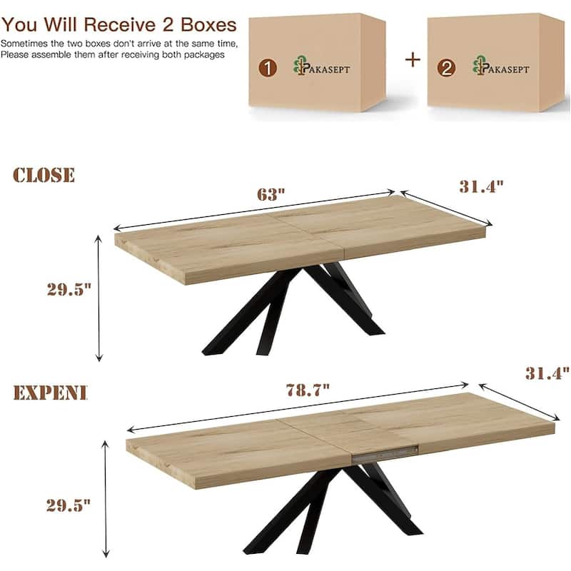 63"-79" Extendable Dining Room Table for 6 8, Modern Kitchen Table
