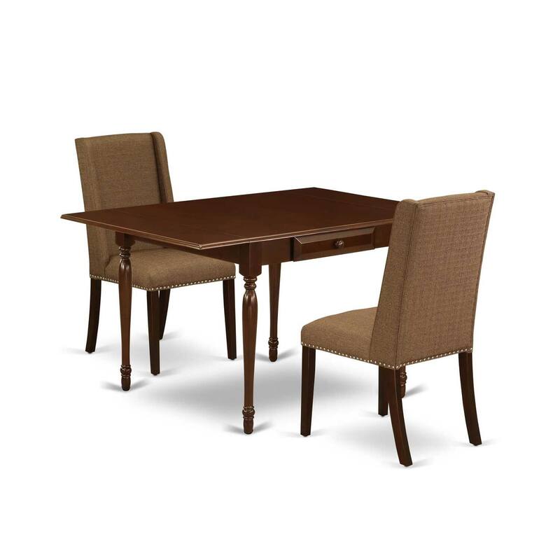 HomeStock 3-Piece Mahogany Finish Rectangular Solid Wood Top with Dropleaf Dining Table Set