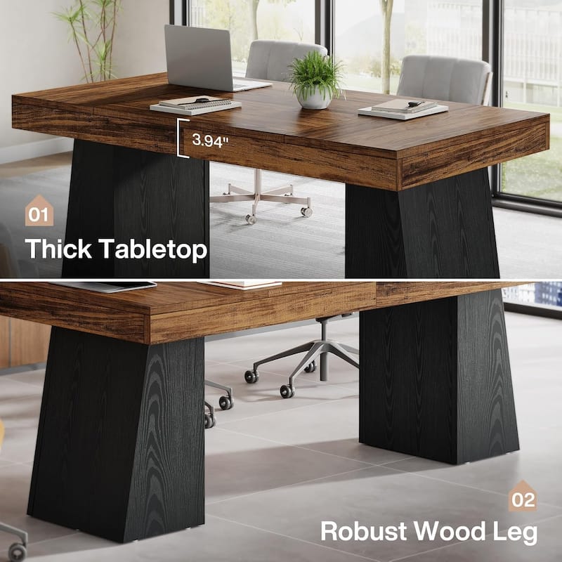 55.1" W Conference Table, Modern Meeting Table with Trapezoidal Legs