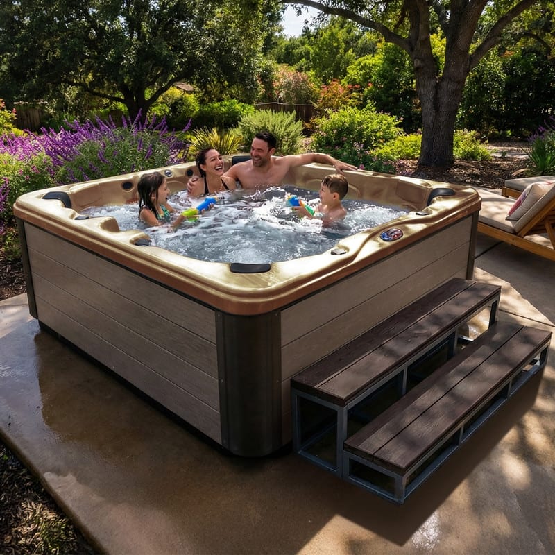 American Spas 6-Person 100-Jet Premium Acrylic Lounger Spa Standard Hot Tub with Sound System and LED Waterfall