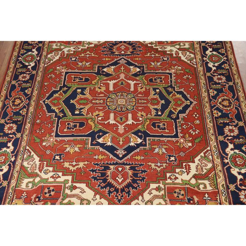 Hand Knotted Oriental 100% Wool Carpet Traditional Medallion Oranges & Rust Heriz (serapi) Area Rug - 11' 10'' X 8' 11''