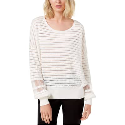 French Connection Womens Mesh Striped Pullover Sweater,, White, X-Small