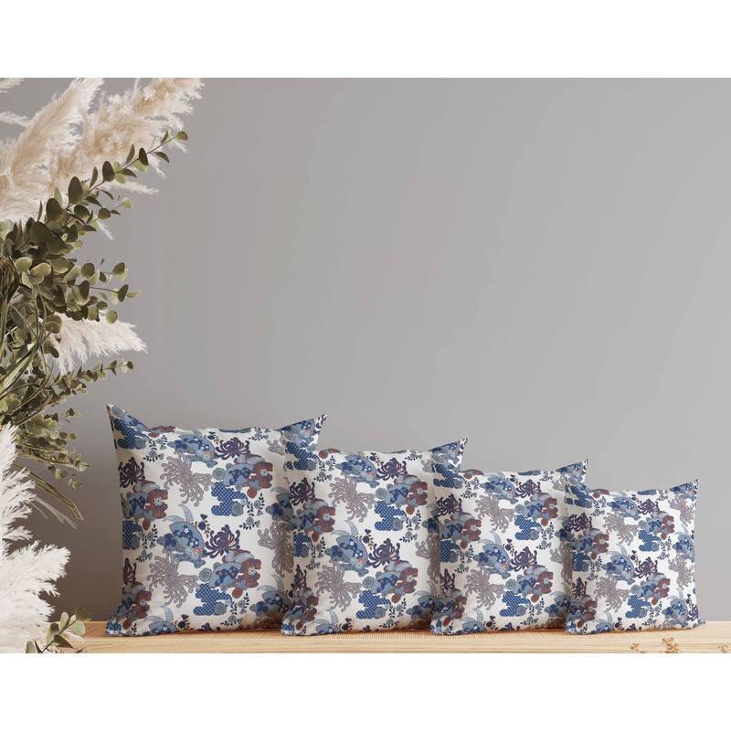 Checkered Waves Faux Suede Reversible Throw Pillow White and Blue