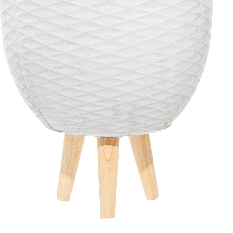 White or Gray Ceramic Indoor Outdoor Planter with Wood Legs (Set of 2)