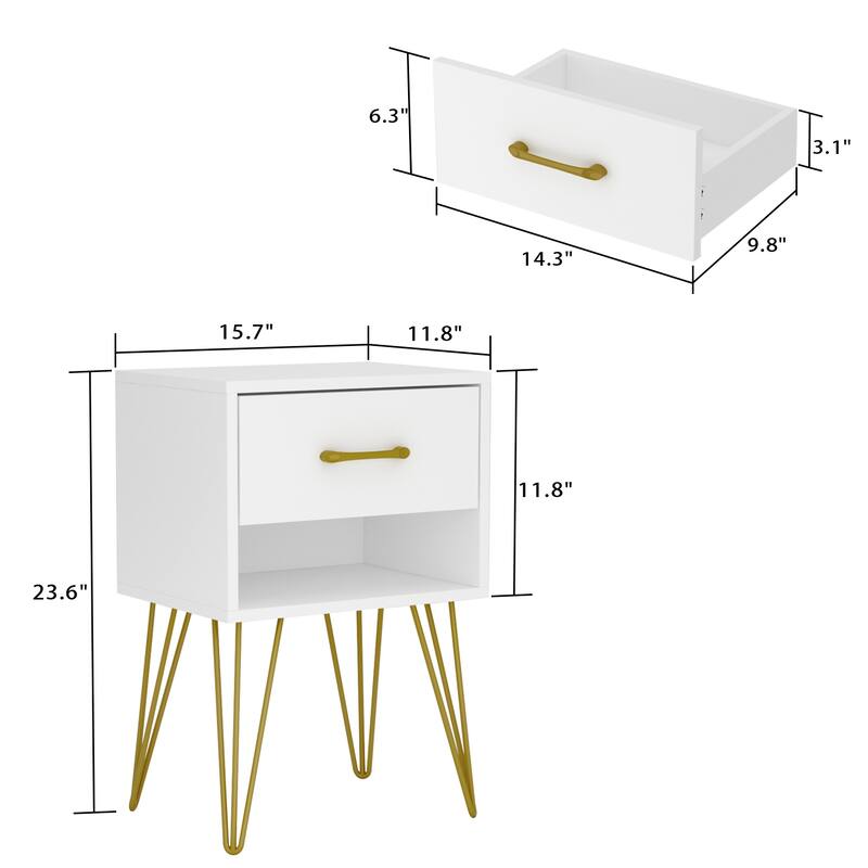 Kerrogee 1-Drawer Nightstand with Shelf - Metal Leg Bedside Table