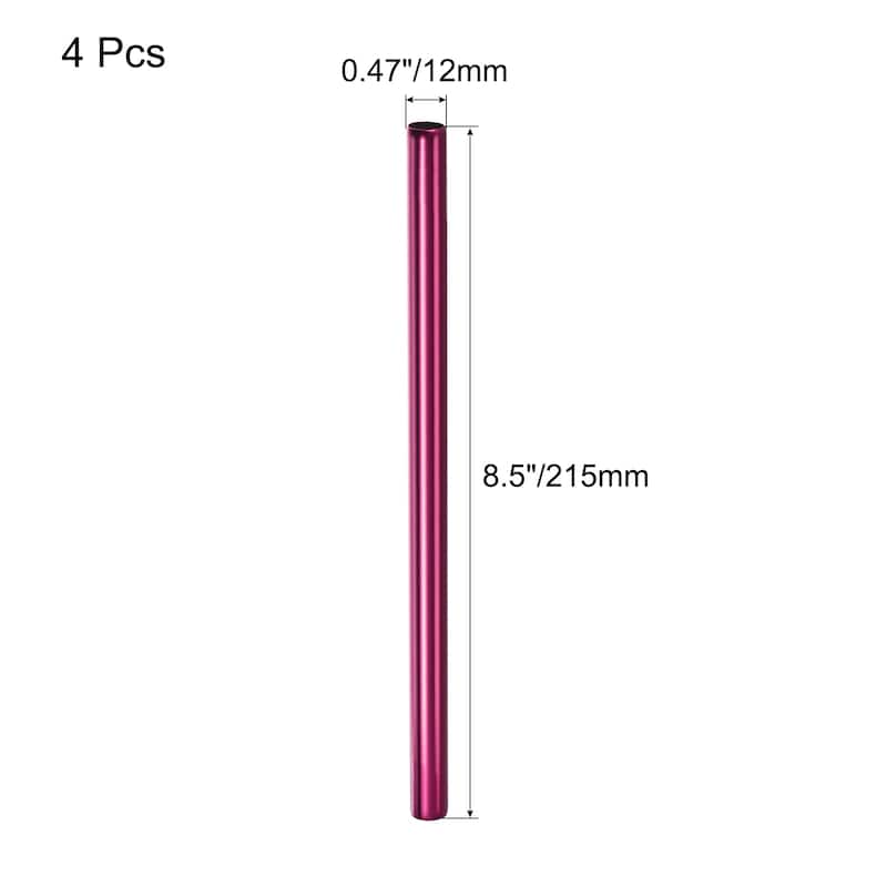 Reusable Metal Straws 4Pcs, Stainless Steel Straight Drinking Straw - Pink