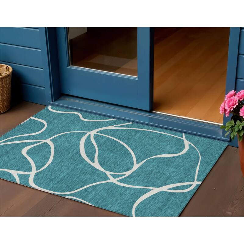 HomeRoots Abstract Transitional Rectangle Outdoor Rug - 3' x 5'