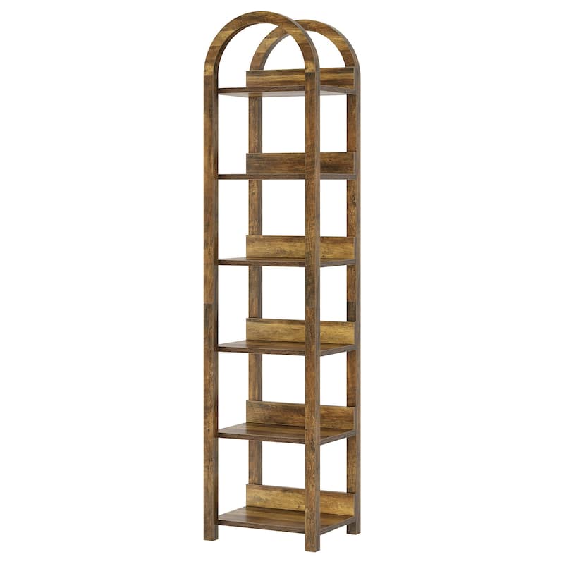 6-Tier Arched Tall Narrow Bookshelf Bookcase with Shelves for Small Space