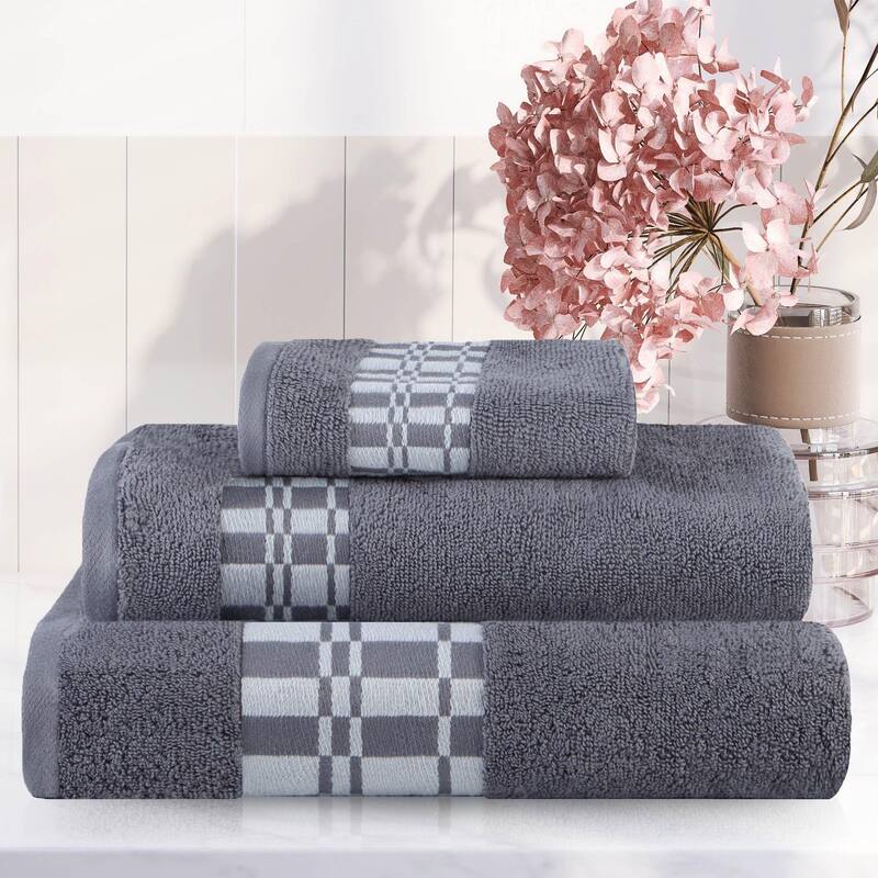 Superior Larissa Cotton Embroidered Geometric Border 3-Piece Towel Set