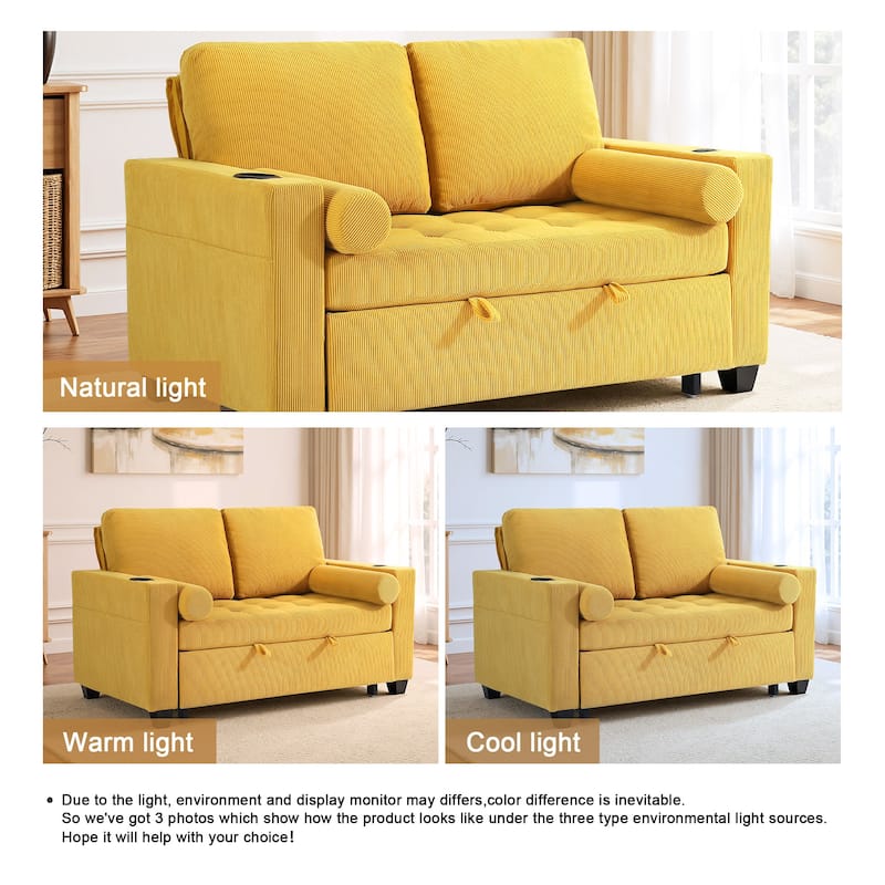 3-in-1 Pull-Out Sleeper Sofa Bed Convertible Adjustable Multi-Functional Loveseat with USB Port