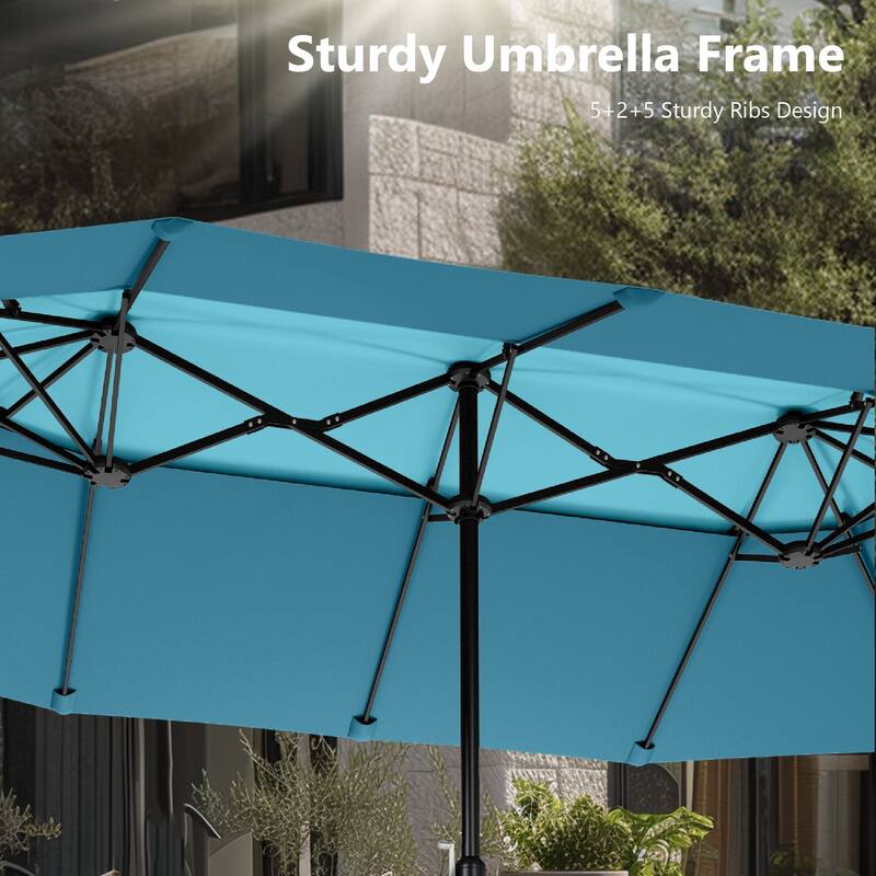 MAISON ARTS 15ft 2-Tier Large Patio Umbrella with Solar Lights, Double-Sided Outdoor Market Umbrellas with Base Included