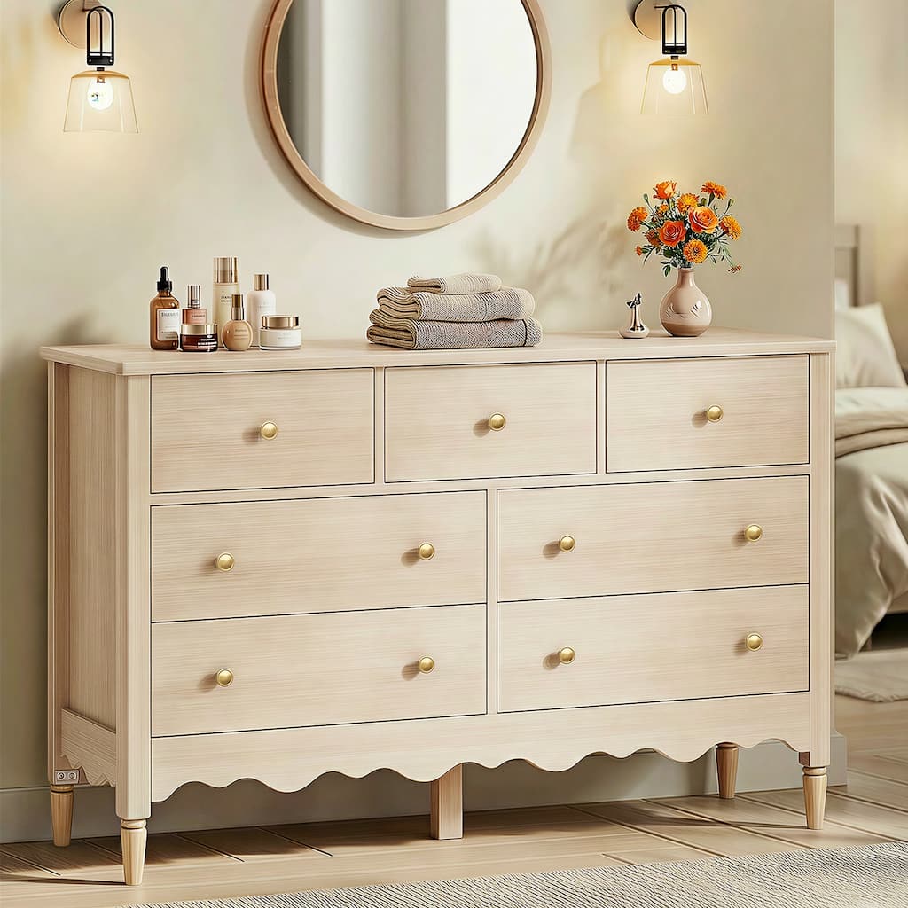 Narill Wave-Inspired 7-Drawer Dresser, 47-In Bedroom Chest of Drawers
