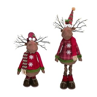 Set of 2 Lighted Plush Telescoping Christmas Reindeer Decorations 35 ...