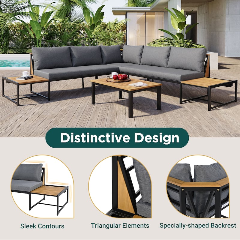 Patio Furniture Set with Loveseats and Pillows, 4 Pieces Outdoor Sofa Set with Waterproof Cushions and Coffee Table