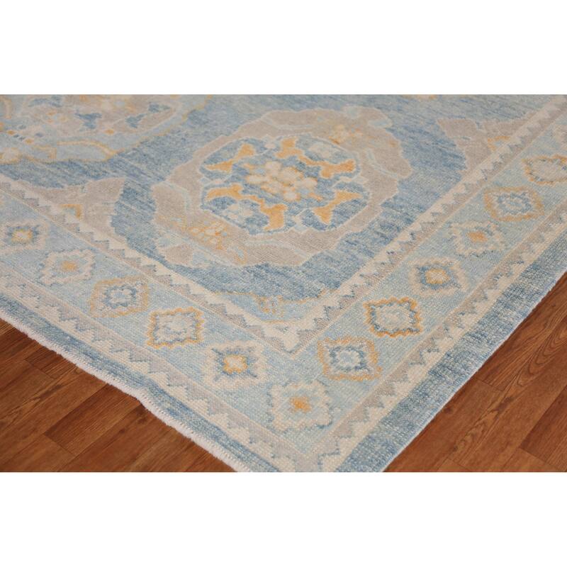 Hand Knotted Oriental 100% Wool Carpet Transitional All-Over Navy Blue & Blues Oushak Area Rug - 11' 2'' X 8' 5''