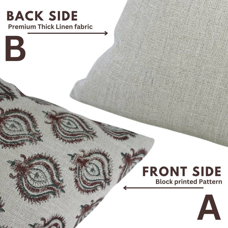 Linen Farmhouse Block print pillow Cover-Uday