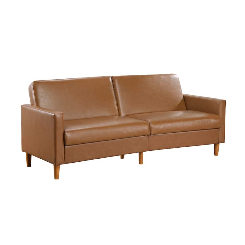 Fremont & Park Fitz 79" Faux Leather Elegant Lounger - Drop-down Back Mechanism - Camel