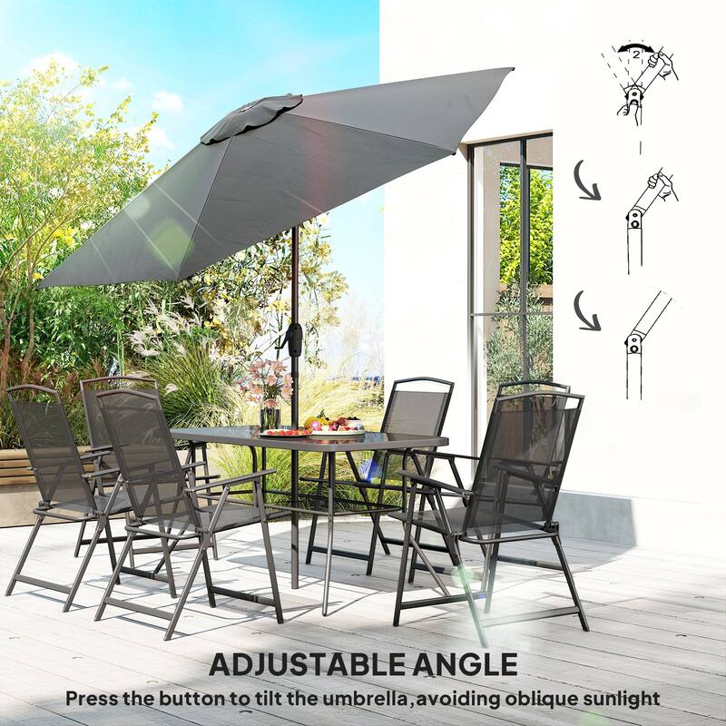 Outsunny 8 Piece Patio Dining Set with Table Umbrella, 6 Folding Chairs and Rectangle Dining Table