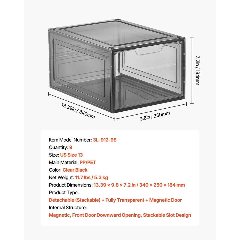 Stackable Shoe Storage Boxes Size 13 with Magnetic Door