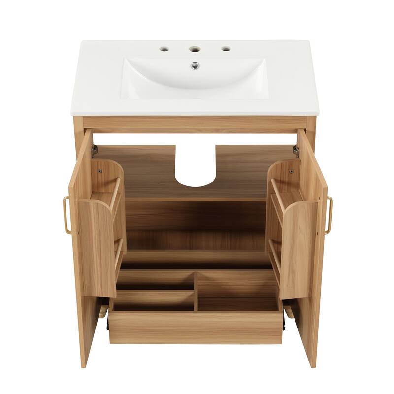 30 in. W x 18 in. D x 34 in. H Single Sink Freestanding Bath Vanity in Natural with White Ceramic Top - 30" x 18" x 34"