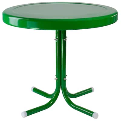 22" Outdoor Retro Round Tulip Metal Side Table Green