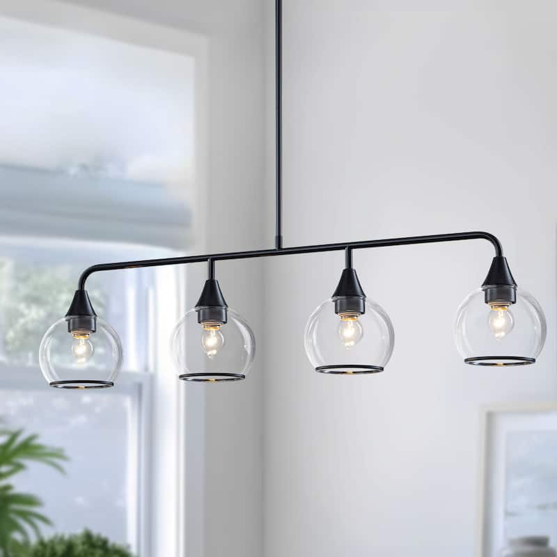 Starsky 4-Light Linear Clear Glass Globe Pendant for Kitchen Island, Modern Adjustable Chandelier - Black