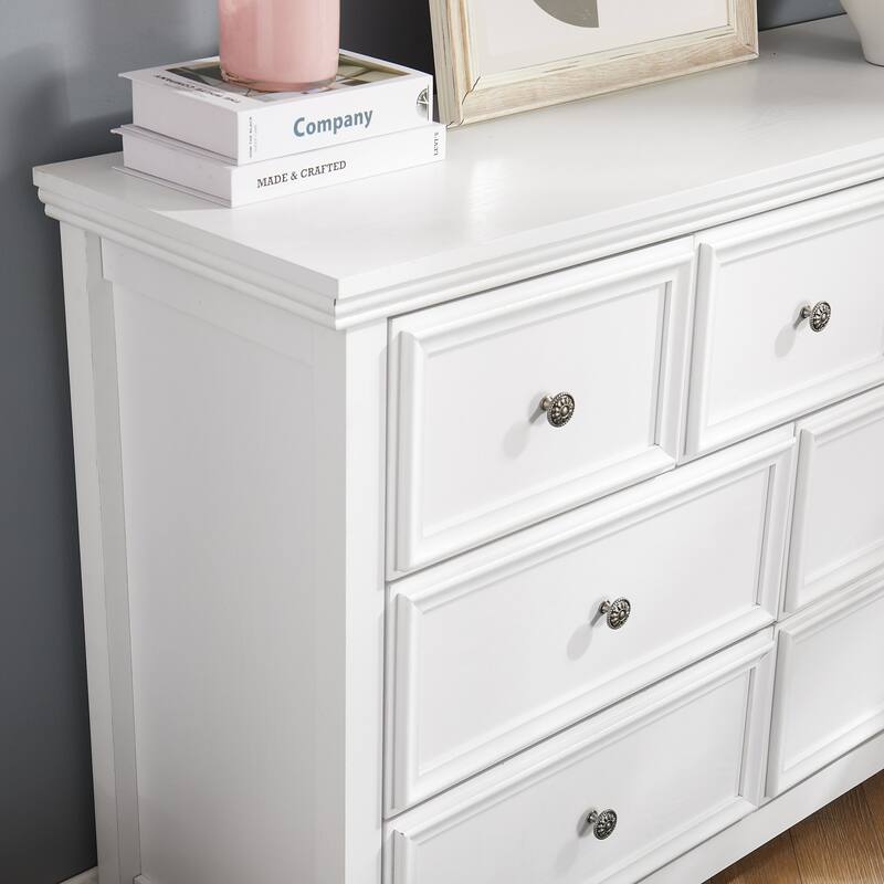 Bright White 7-Drawer Dresser, Versatile Living Room Storage Option