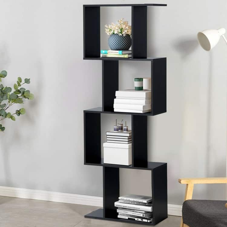 Modern 4-Tier S-Shaped Bookcase with Ample Storage for Small Spaces - 23.5" x 10.5" x 65.5"