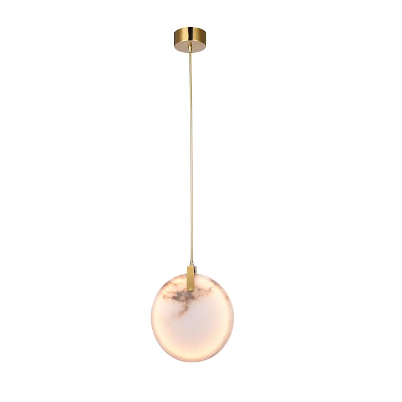 Gold LED Stainless Steel Pendant With Alabaster Shade