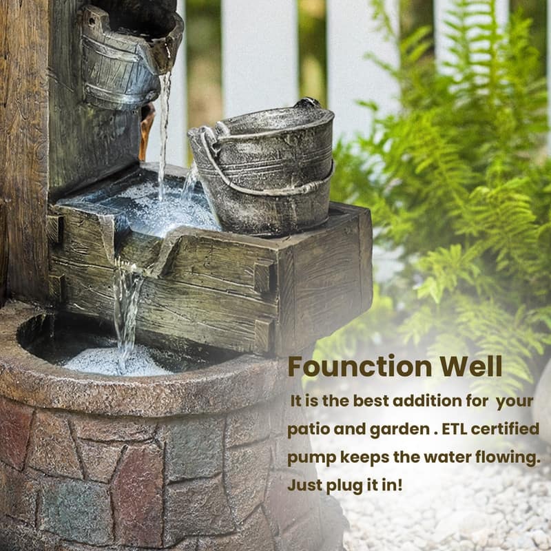 Vbal Rustic Well Pump & Bucket Water Fountain with LED Lights