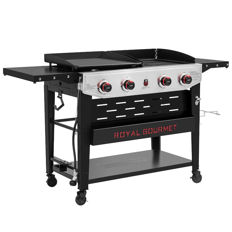 Royal Gourmet 4-Burner Gas Grill and Griddle Combo,Black & Silver