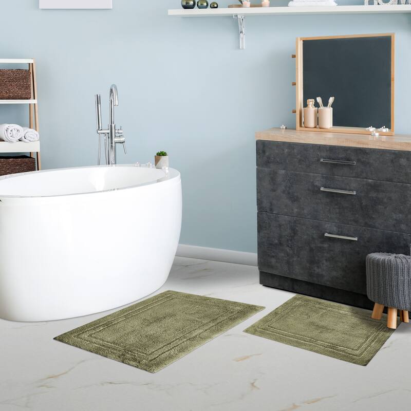 Superior Cotton Solid Non-slip Backing 2-Piece Bath Rug Set