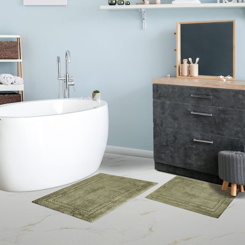 Superior Cotton Solid Non-slip Backing 2-Piece Bath Rug Set