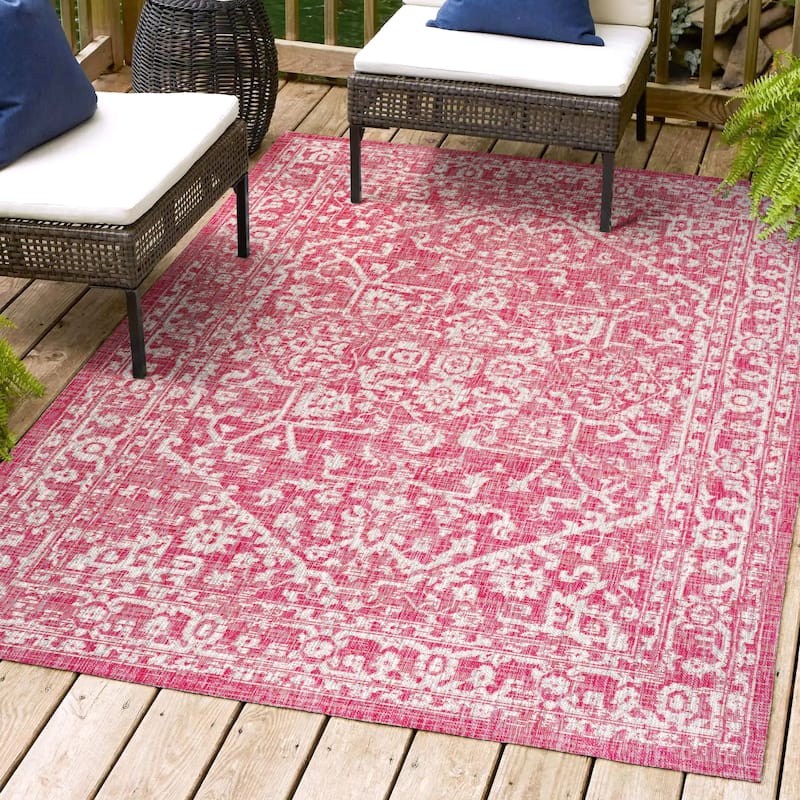 JONATHAN Y Medallion Textured Weave Indoor/Outdoor Area Rug - 5 X 8 - Fuchsia/Light Gray