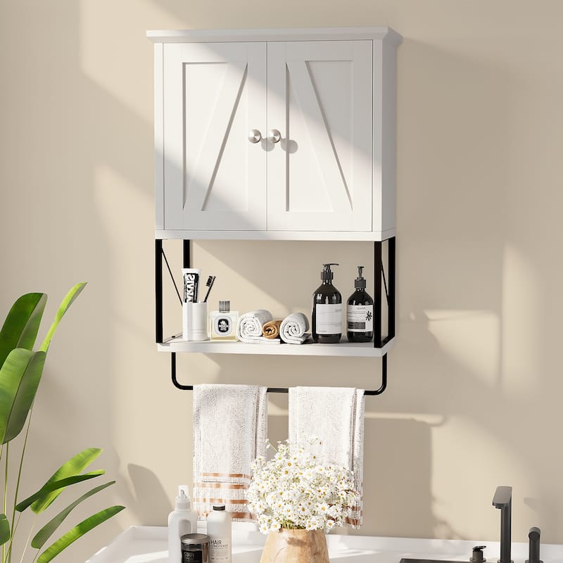 Futzca Bathroom Wall Cabinet with Towels Bar, Storage Medicine Cabinet - White