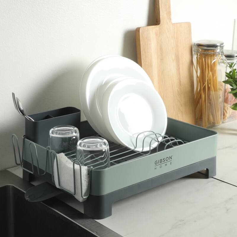 Gibson Home Nestcraft Full Size Rust Resistant Dish Rack with Drain Board and Flatware Caddy