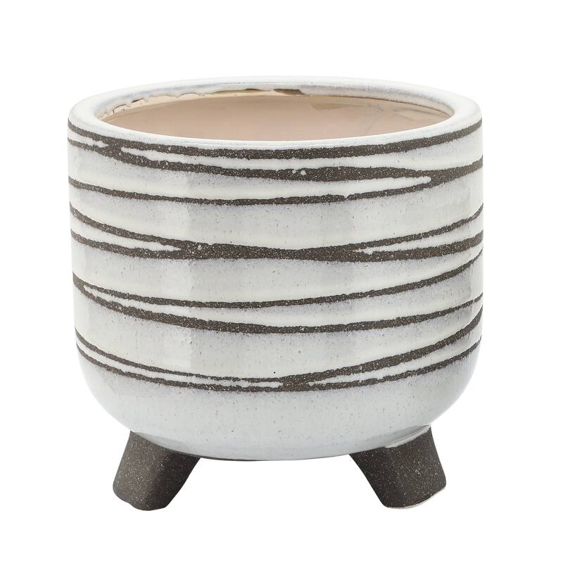 Ceramic Footed Round Planter - Set of 2