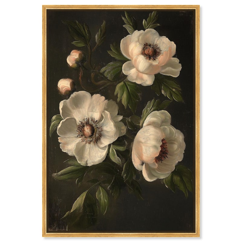 White Peonies in Dark I Canvas by Art Remedy - Gold - 10" x 15"