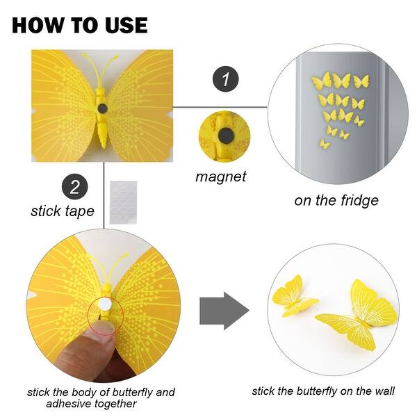 Shop 60pcs 3d Butterfly Art Decal Sticker Wall Stickers For Home Decoration Yellow On Sale Overstock 28961490