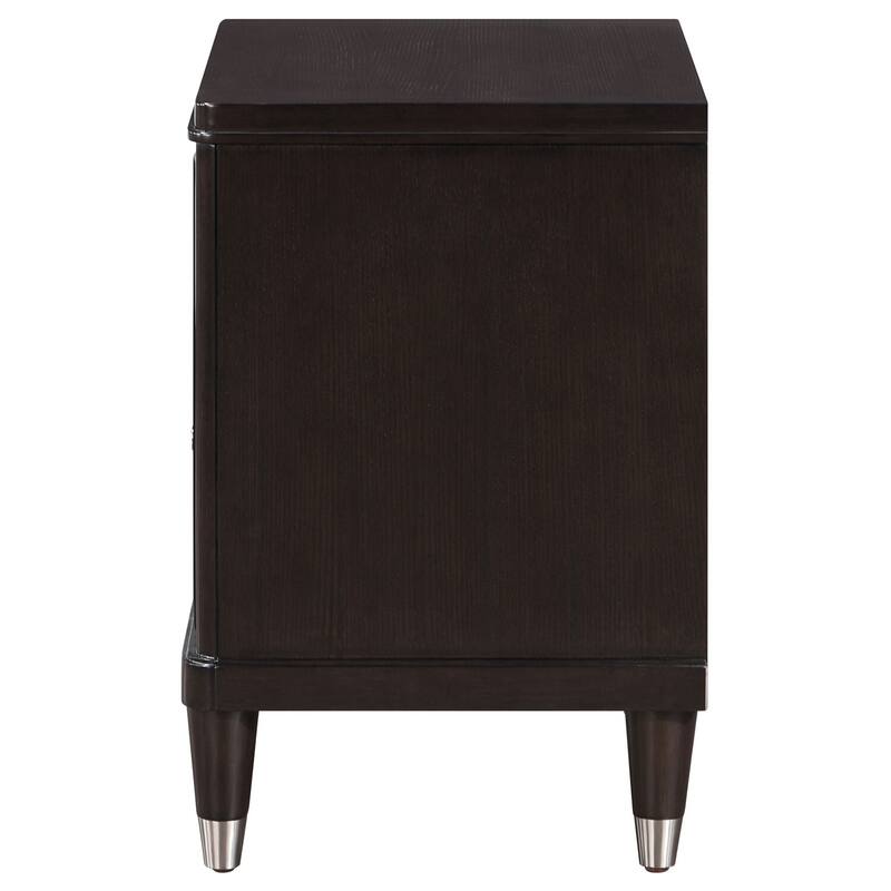 Brown Modern 2-Drawer Nightstand with Felt Lined Top Drawer, Cedar Bottom Drawer and Metallic Finish Caps
