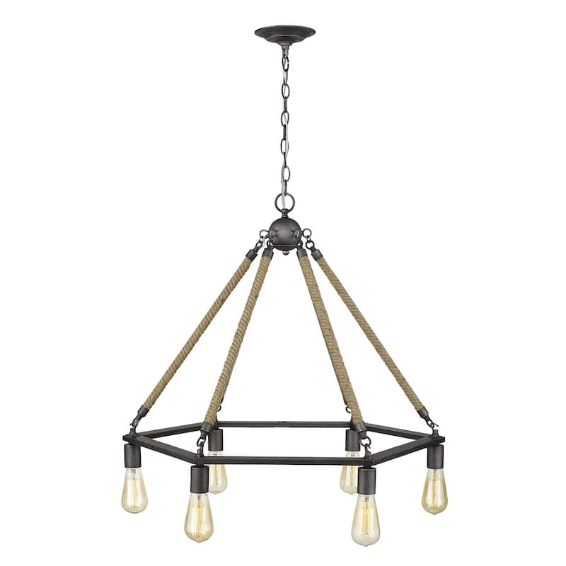 HomeRoots Brown and Black Six Light Metal Dimmable Chandelier - 30.13' X '25.63' X '30.13