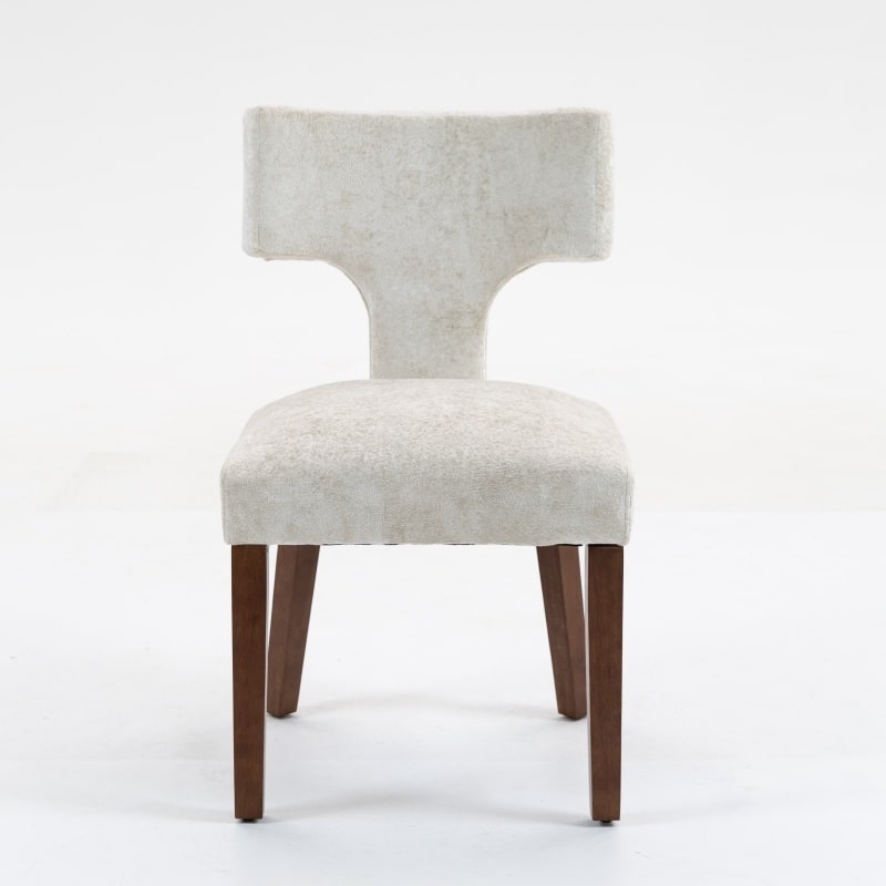 Linen Upholstered Dining Chairs Set of 2, Ergonomic Armless Side Chairs, Kitchen Chairs with Curved Back & Hardwood Frame