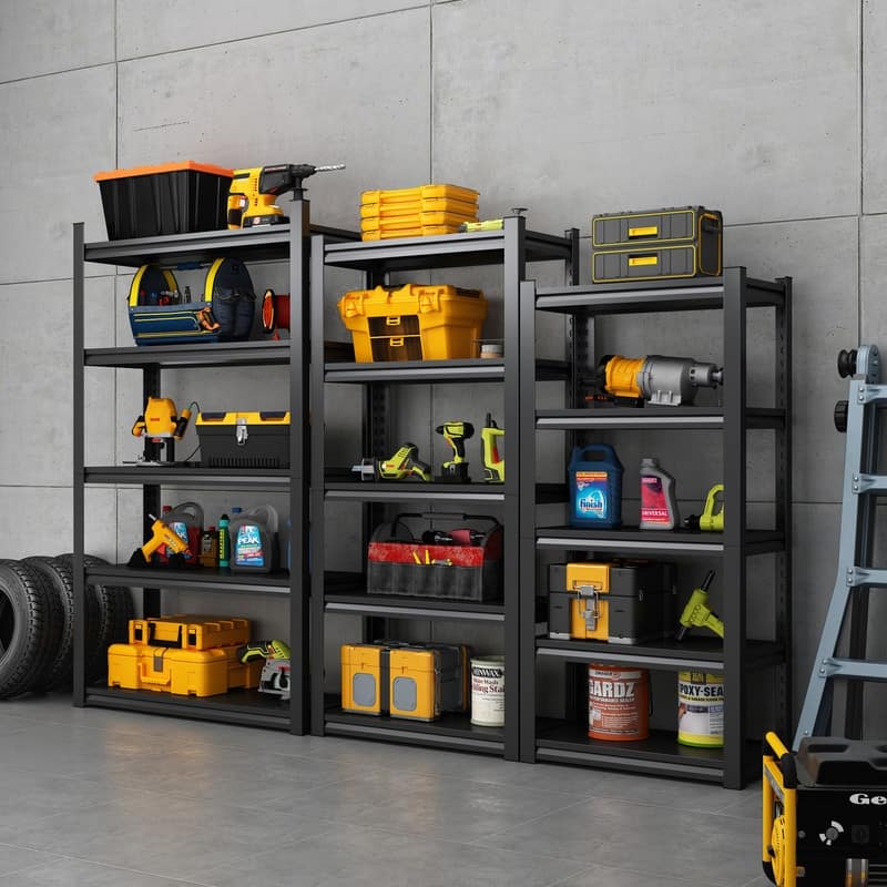 5-Tier Adjustable Heavy Duty Metal Storage Shelves, Black, 72/78"H - 72"H