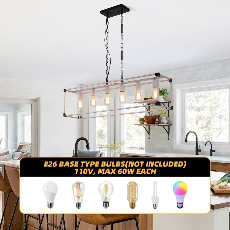 Ezra Farmhouse 41.3 in. Linear 6-Light Chandelier for Kitchen, Dining Room