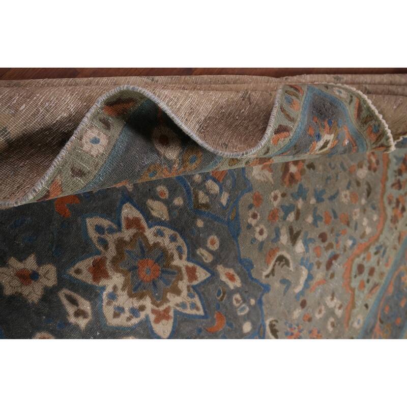 Distressed Tabriz Persian Vintage Area Rug Handmade Grey Wool Carpet - 6'8" x 9'8"